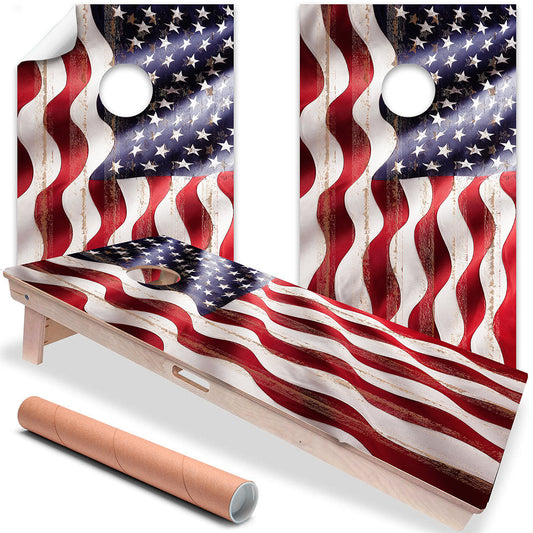 American Flag Wavy - Cornhole Board Wrap - Set of 2 - Tampa Home & Garden Store