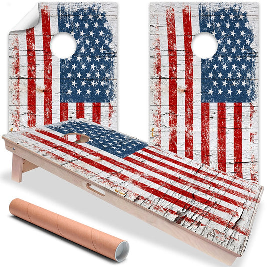 Cracked Wood Flag - Cornhole Board Wrap - Set of 2 - Tampa Home & Garden Store