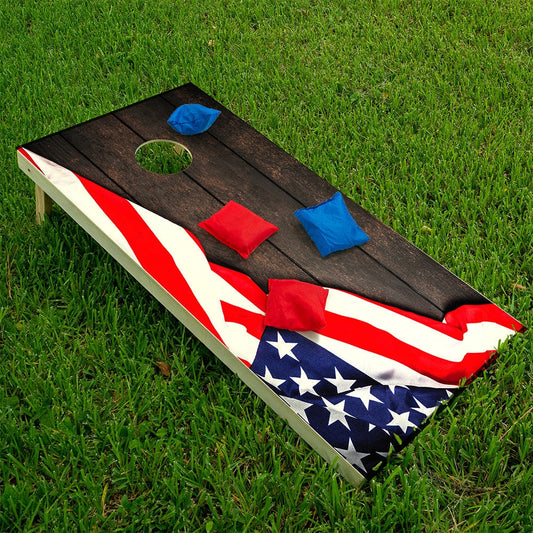 American Flag on Dark Wood - Cornhole Board Wrap - Set of 2 - Tampa Home & Garden Store