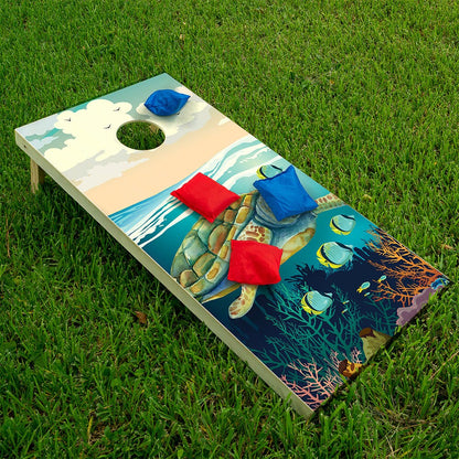Sea Turtles in Ocean - Cornhole Board Wrap - Set of 2
