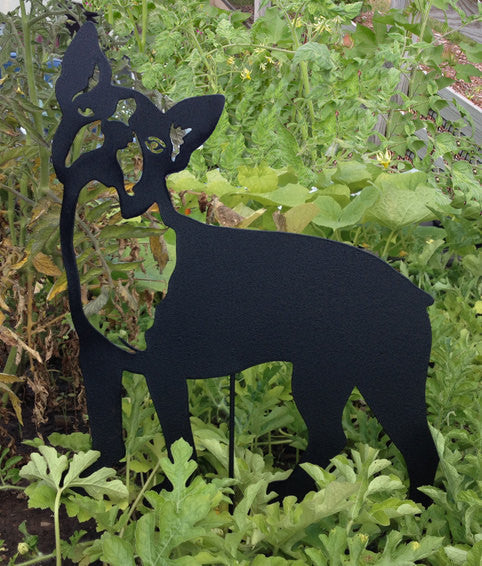 Boston Terrier memorial garden sculpture in black metal by Rustica Ornamentals on Tampa Home & Garden Store