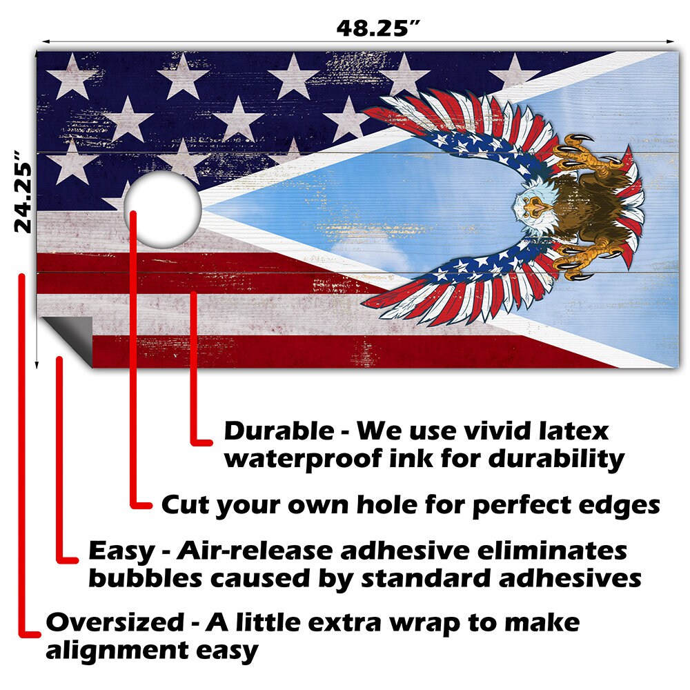Bandera de Águila Americana de EE. UU. - Envoltura para tablero de cornhole - Juego de 2