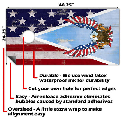 Bandera de Águila Americana de EE. UU. - Envoltura para tablero de cornhole - Juego de 2