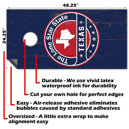 Texas en azul oscuro - Envoltura para tablero de Cornhole - Juego de 2