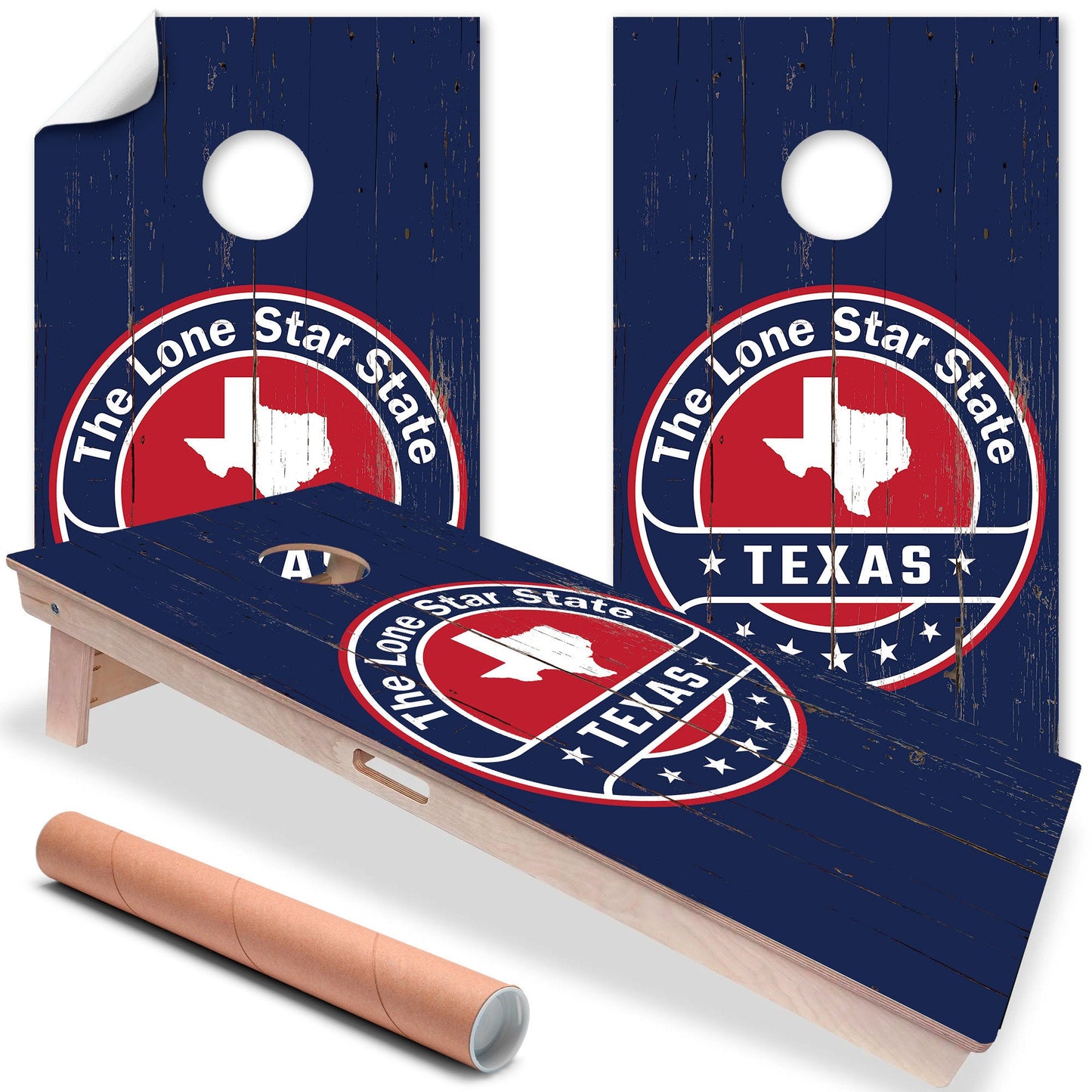 Texas en azul oscuro - Envoltura para tablero de Cornhole - Juego de 2