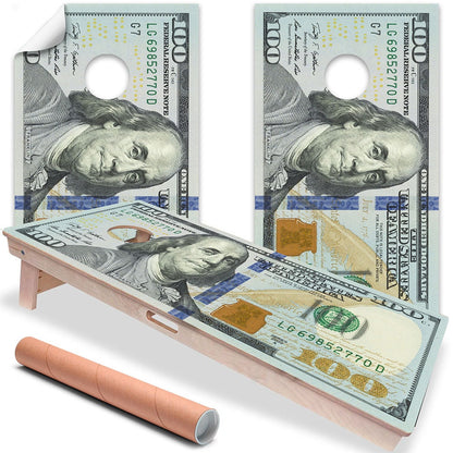 Billete de cien dólares - Rotulación para tabla de Cornhole - Juego de 2