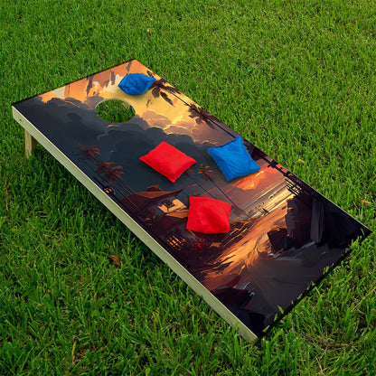 Pintura de atardecer tropical - Vinilo para tablero de cornhole - Juego de 2