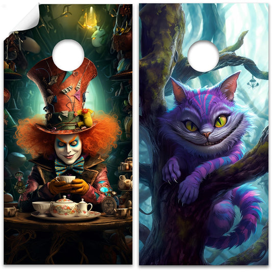 Mad Hatter Cheshire Cat - Cornhole Board Wrap - Set of 2 - Tampa Home & Garden Store