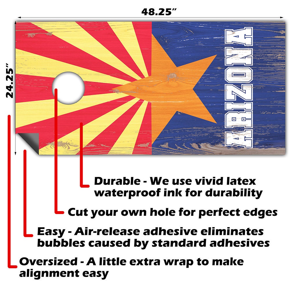 Bandera de Arizona - Vinilo para tablero de cornhole - Juego de 2