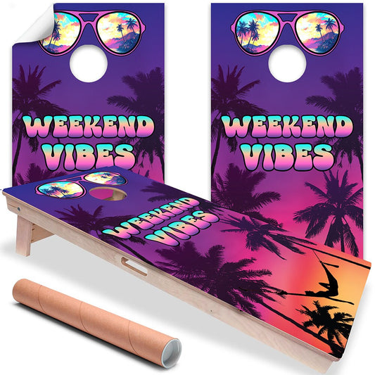 Sunset Palms Weekend Vibes - Cornhole Board Wrap - Set of 2 - Tampa Home & Garden Store