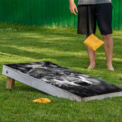 Retrato de lobos blancos y negros - Adhesivo para tablero de cornhole - Juego de 2