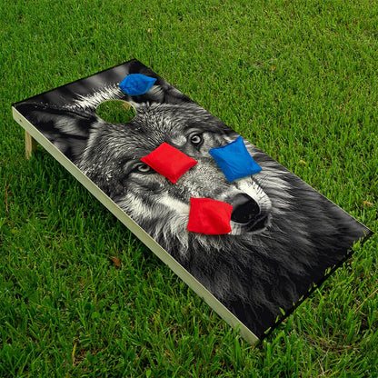 Retrato de lobos blancos y negros - Adhesivo para tablero de cornhole - Juego de 2
