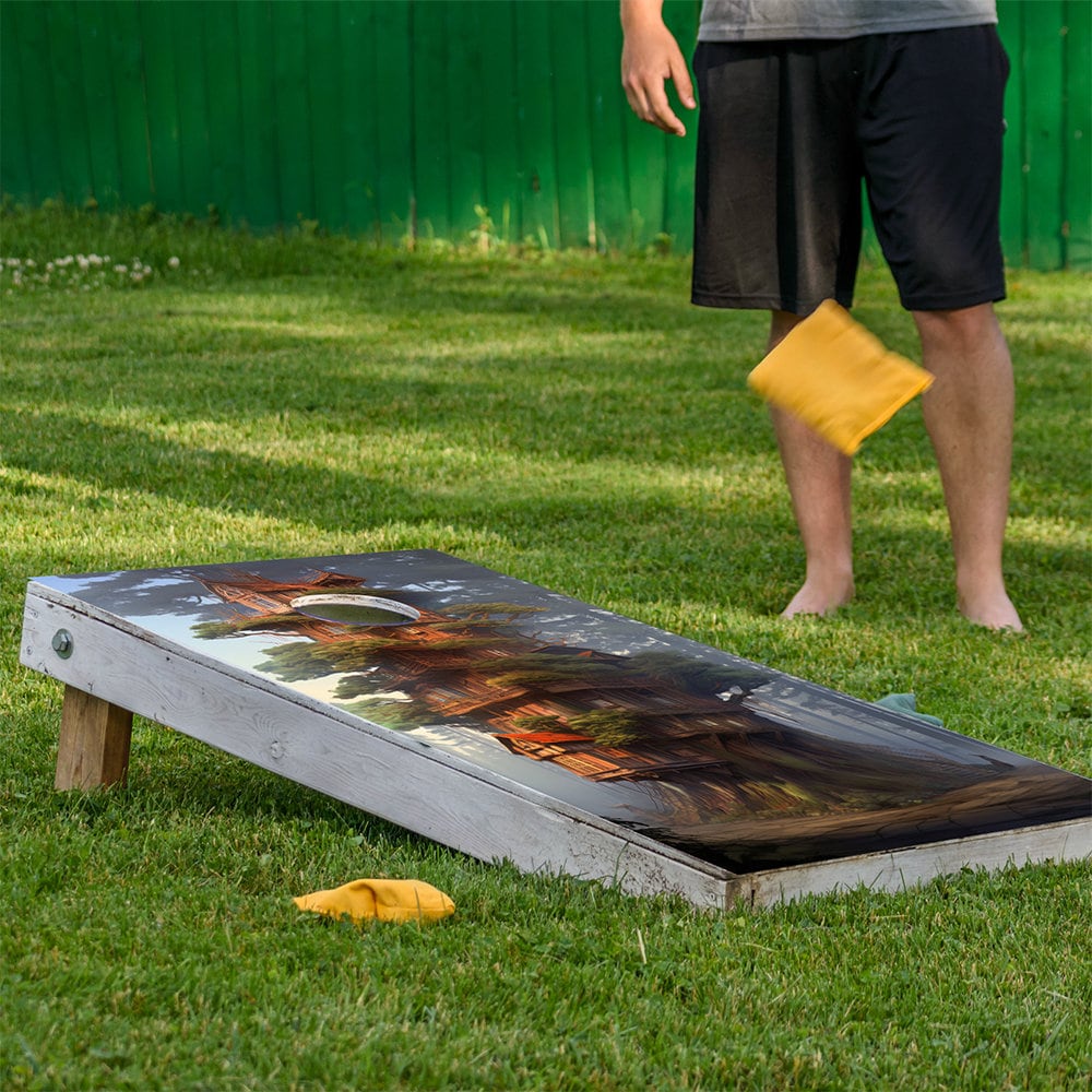 Casa en los árboles - Envoltura para tablero de cornhole - Juego de 2