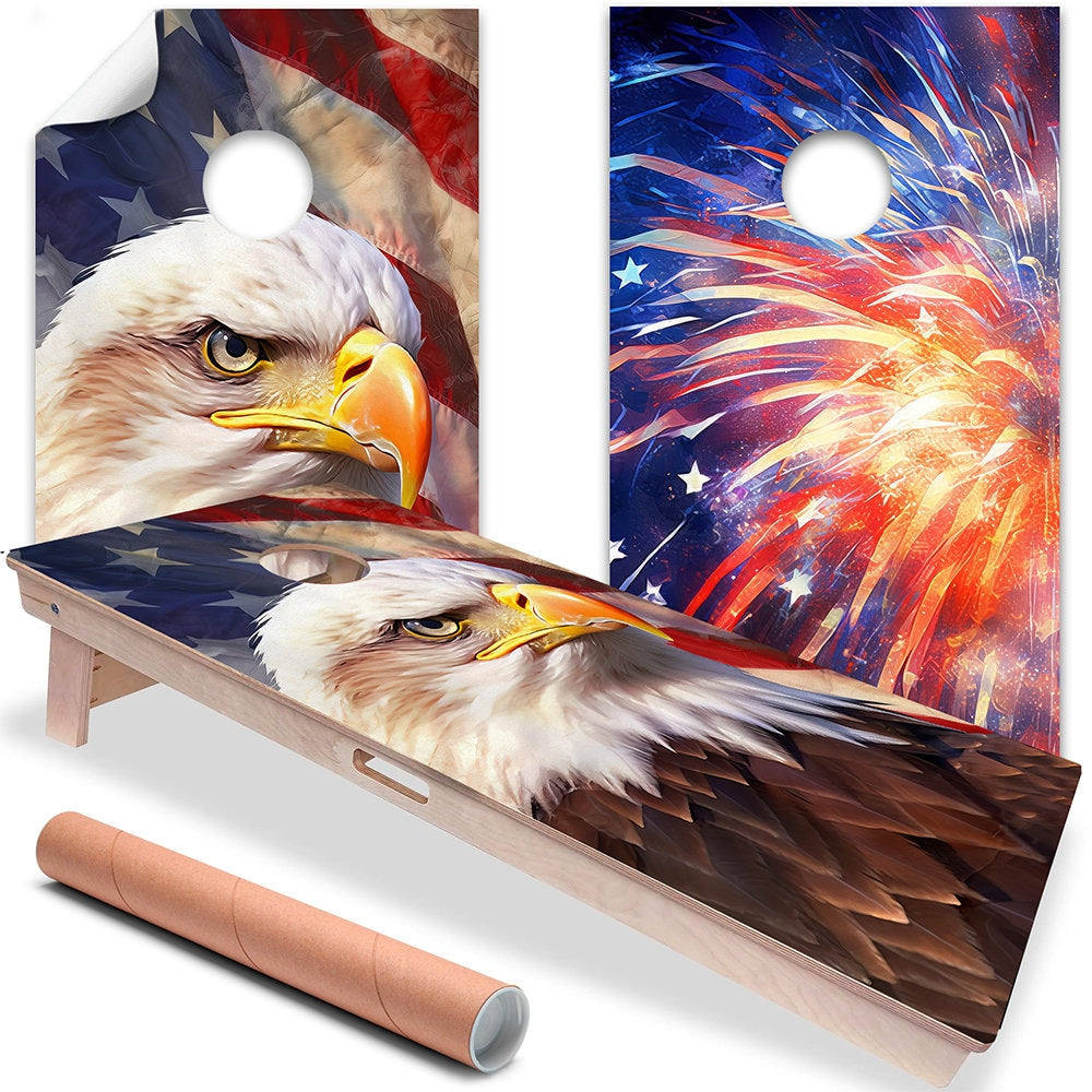 Águila Americana de EE. UU. y Fuegos Artificiales - Vinilo para Juego de Cornhole - Juego de 2