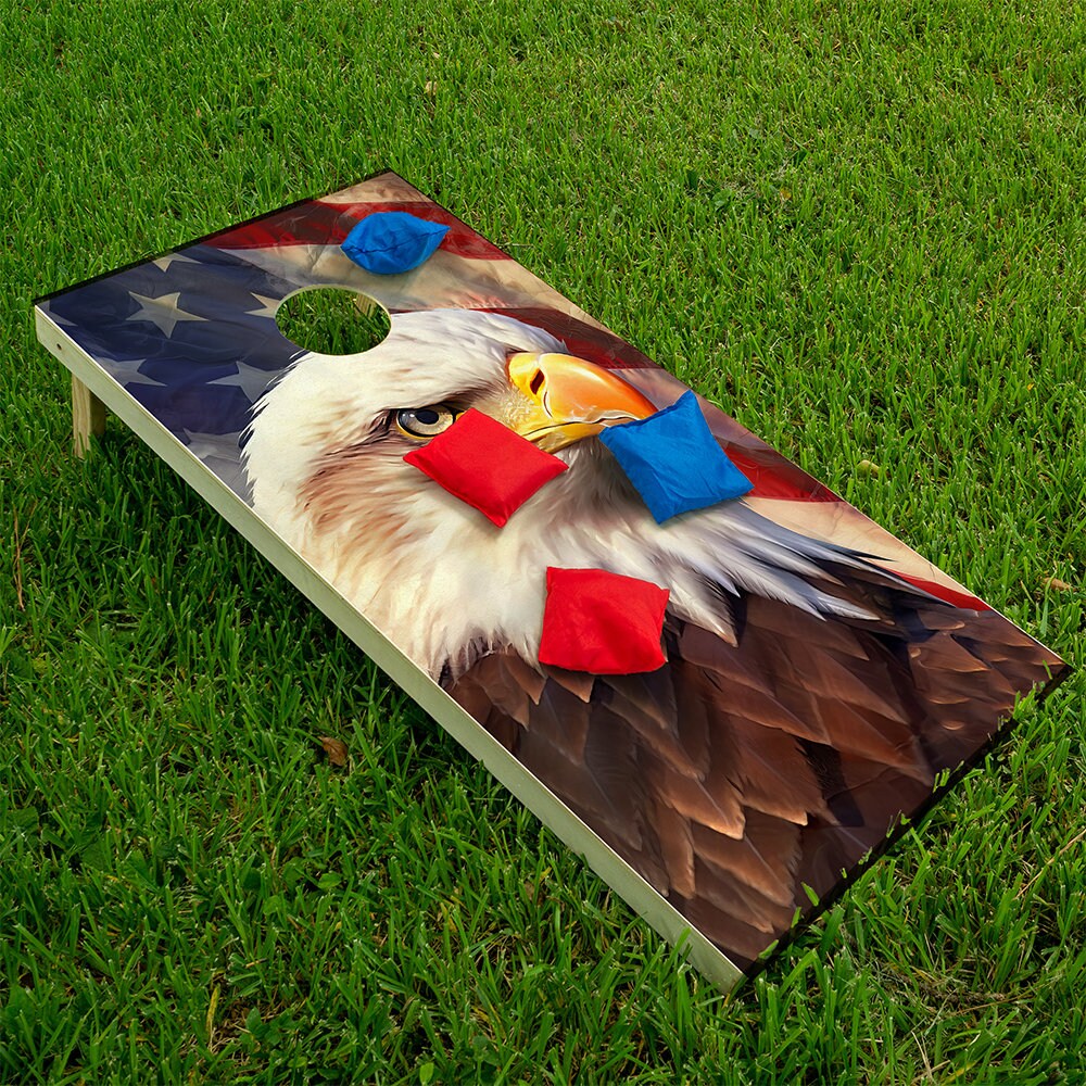 Águila Americana de EE. UU. y Fuegos Artificiales - Vinilo para Juego de Cornhole - Juego de 2