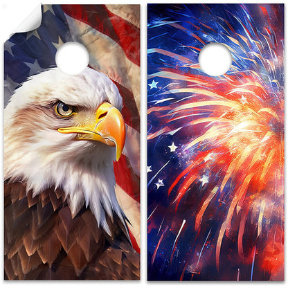 Águila Americana de EE. UU. y Fuegos Artificiales - Vinilo para Juego de Cornhole - Juego de 2