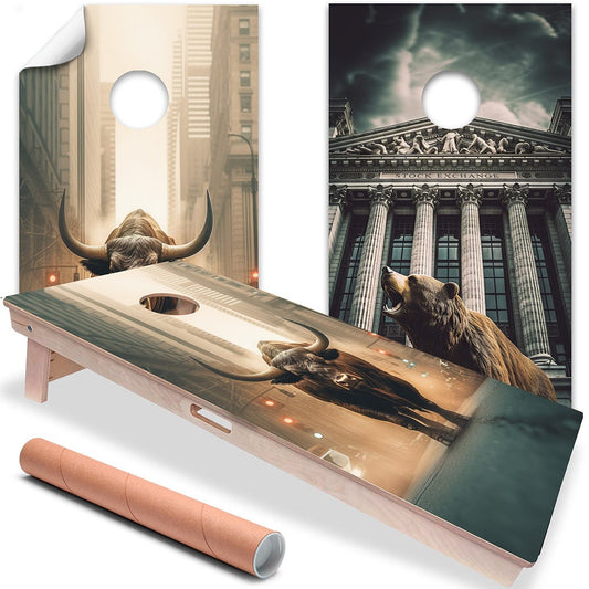 Wall Street Bear and Bull - Cornhole Board Wrap - Set of 2 - Tampa Home & Garden Store