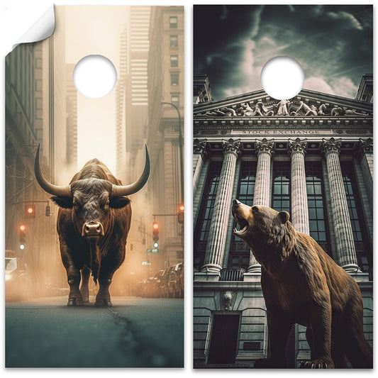 Wall Street Bear and Bull - Cornhole Board Wrap - Set of 2 - Tampa Home & Garden Store