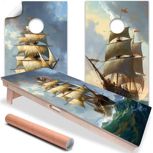 Vintage Sailing Ships Painting - Cornhole Board Wrap - Set of 2 - Tampa Home & Garden Store