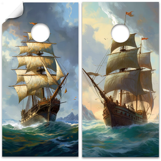 Vintage Sailing Ships Painting - Cornhole Board Wrap - Set of 2 - Tampa Home & Garden Store