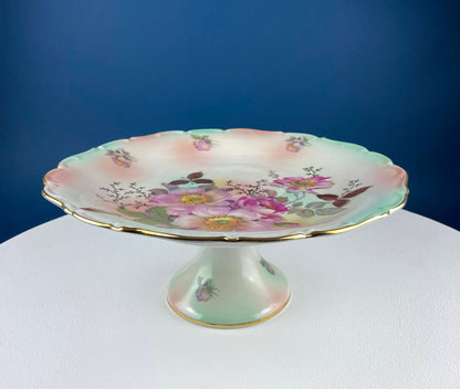 Soporte para tartas vintage Schumann Arzberg Alemania: porcelana rosa de té pintada a mano