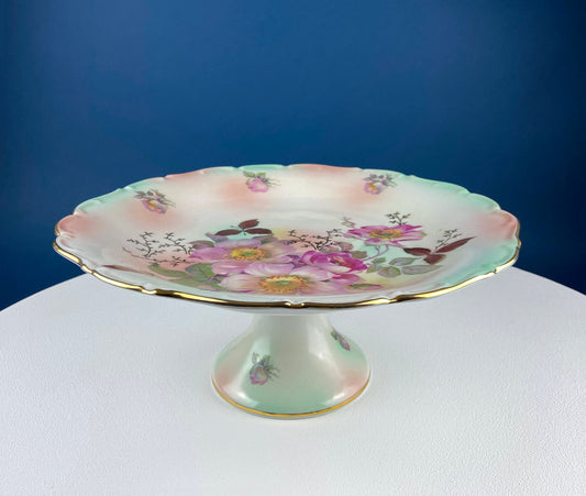 Soporte para tartas vintage Schumann Arzberg Alemania: porcelana rosa de té pintada a mano