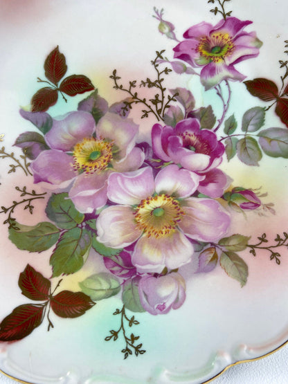 Soporte para tartas vintage Schumann Arzberg Alemania: porcelana rosa de té pintada a mano