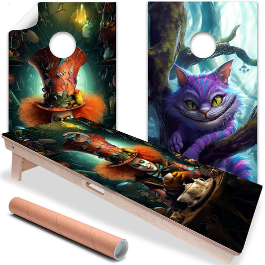 Mad Hatter Cheshire Cat - Cornhole Board Wrap - Set of 2 - Tampa Home & Garden Store