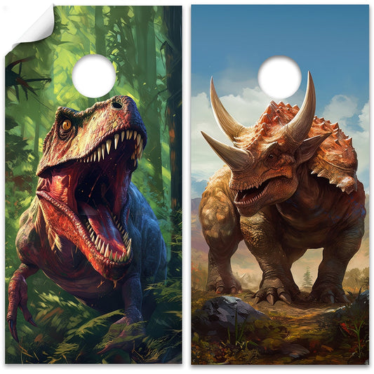 T-Rex and Triceratops - Cornhole Board Wrap - Set of 2 - Tampa Home & Garden Store