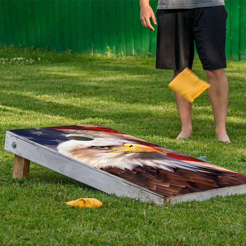 Águila Americana de EE. UU. y Fuegos Artificiales - Vinilo para Juego de Cornhole - Juego de 2