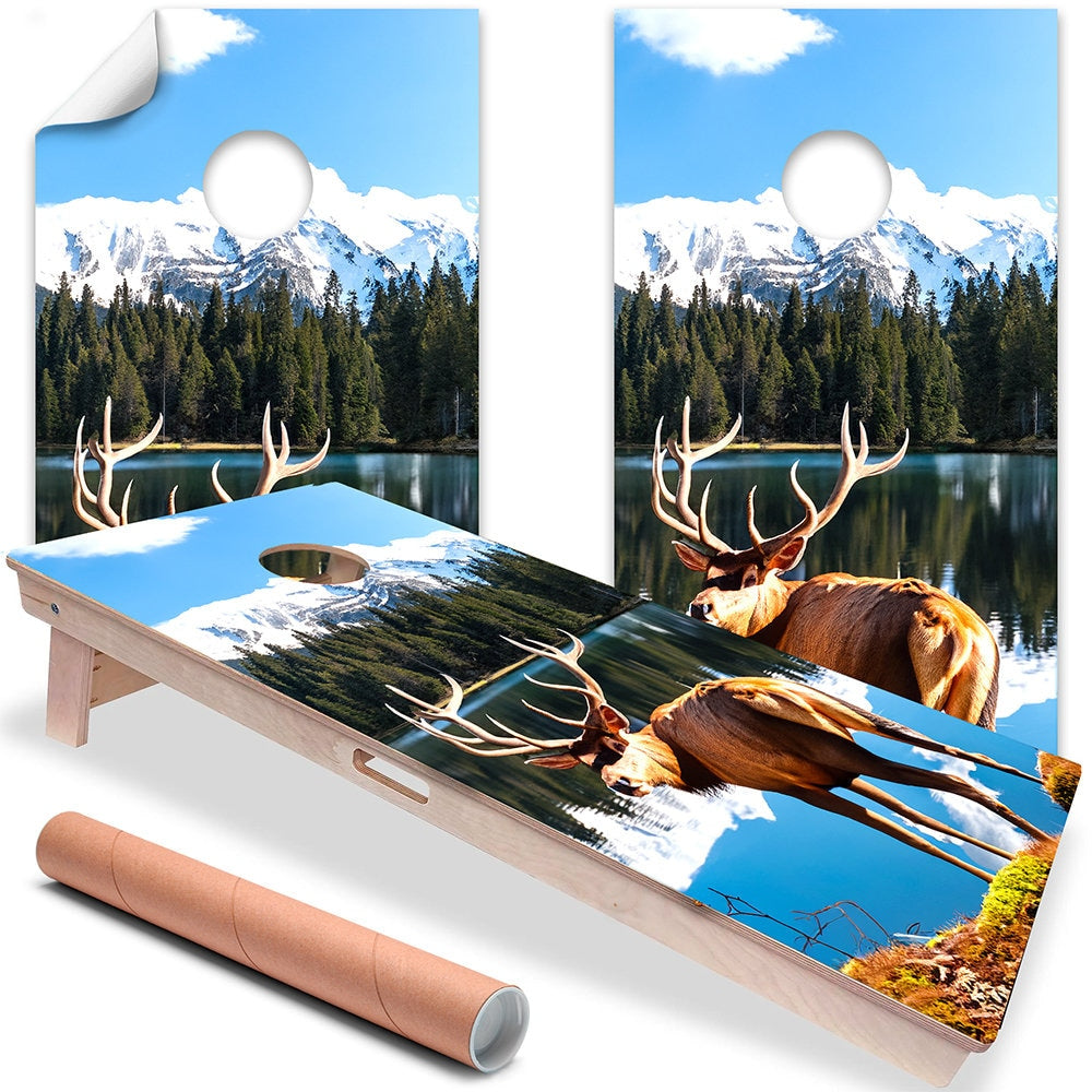 Ciervo en Quiet Lake - Vinilo para tablero de Cornhole - Juego de 2