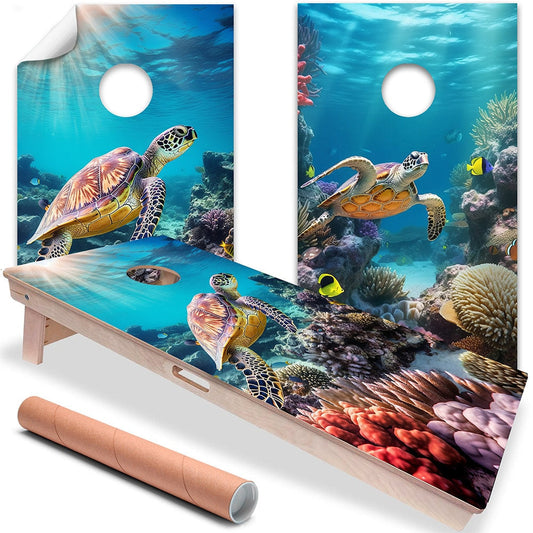 Sea Turtles in Ocean - Cornhole Board Wrap - Set of 2 - Tampa Home & Garden Store