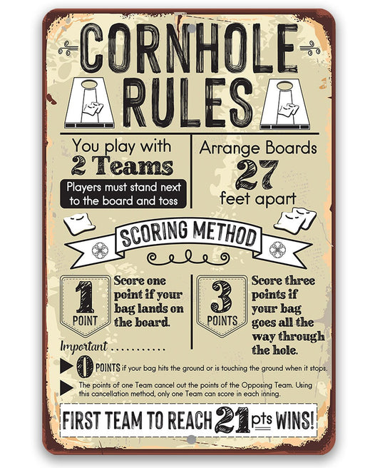 Cornhole Rules - Metal Sign - Tampa Home & Garden Store