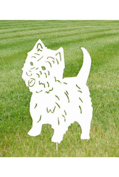 Westie statue lawn ornament, white on green grass on Tampa Home & Garden Store