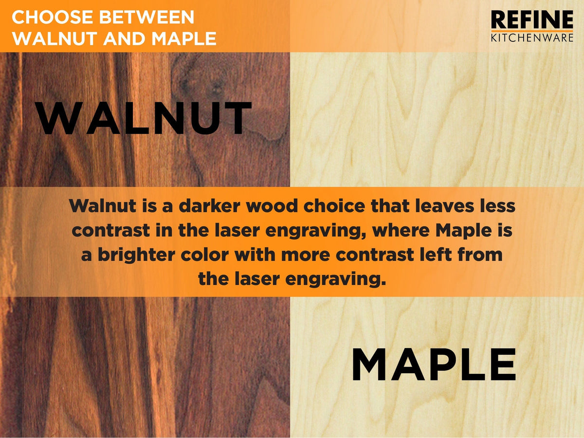 Personalized cutting board by Refine Kitchenware in walnut and maple, wedding gift on Tampa Home & Garden Store