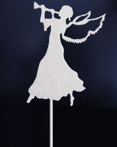 Angel garden stake or wall art, white silhouette with flowing dress, Rustica Ornamentals decor on Tampa Home & Garden Store