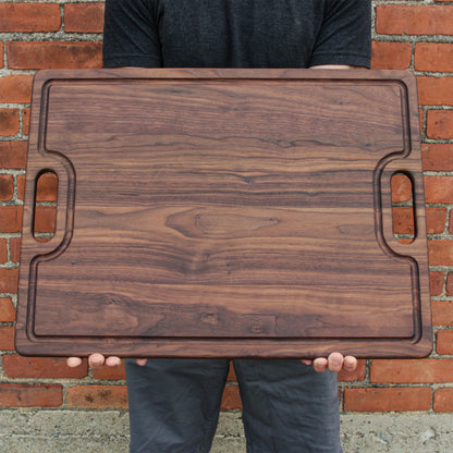 XL personalized walnut serving tray 24x18 with carved edge handles on Tampa Home & Garden Store