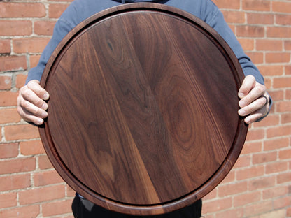 Large Walnut Round Cheese Board 18in cutting board with juice groove by Refine Kitchenware on Tampa Home & Garden Store