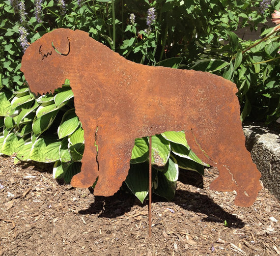 Bouvier des Flandres garden stake metal silhouette with rust finish for yard decor on Tampa Home & Garden Store
