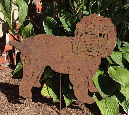 Wheaten Terrier garden stake metal sculpture rustic brown Rustica Ornamentals on Tampa Home & Garden Store