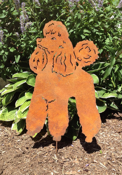 Rusty metal poodle sculpture lawn ornament garden stake on Tampa Home & Garden Store