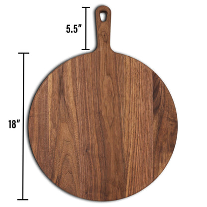 Walnut round cutting board with handle by Refine Kitchenware, handmade in USA paddle board on Tampa Home & Garden Store