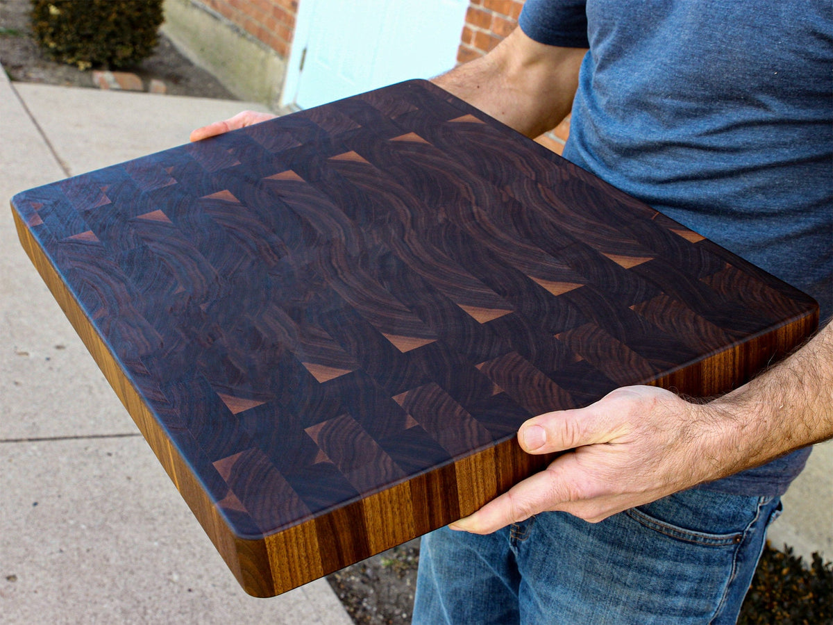 Large monogram end grain walnut cutting board with juice groove USA made on Tampa Home & Garden Store