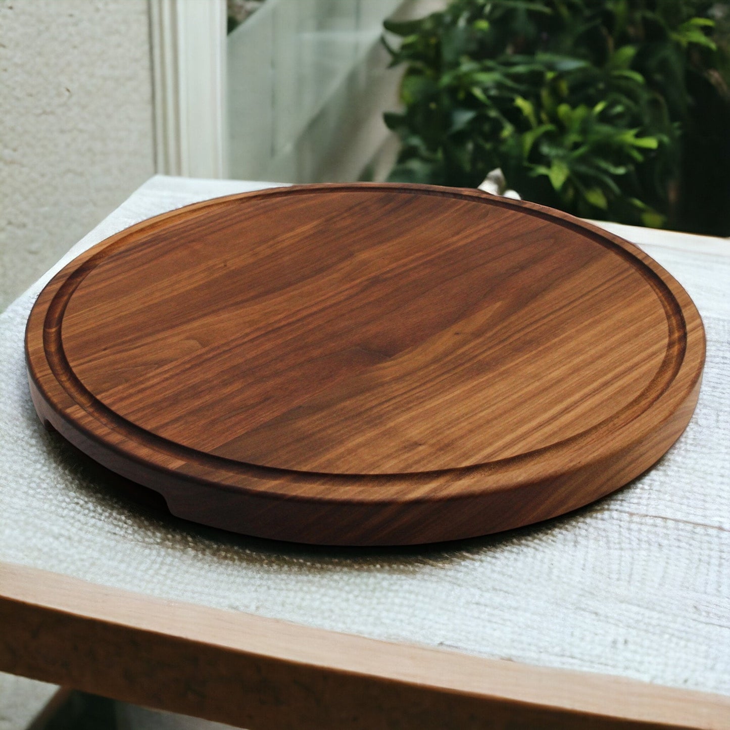 Extra Large Round Wood Cutting Board Refine Kitchenware brown wood finish on Tampa Home & Garden Store