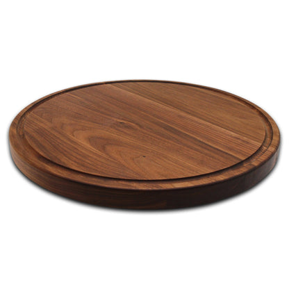 Round wooden cutting board with feet and pocket handles, juice groove by Refine Kitchenware, 18in on Tampa Home & Garden Store
