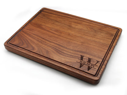 Personalized walnut wood cutting board, 1.25 in thick, extra large with juice groove on Tampa Home & Garden Store