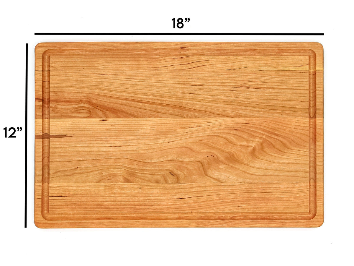 Large cherry wood cutting board with juice groove, 18x12 inches, Refine Kitchenware, USA-made on Tampa Home & Garden Store
