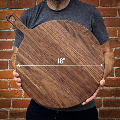 Walnut paddle cutting board with handle, round charcuterie board, XL 18in handmade in USA on Tampa Home & Garden Store