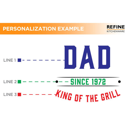 King of the Grill Cutting Board by Refine Kitchenware personalization with blue DAD and banner on Tampa Home & Garden Store