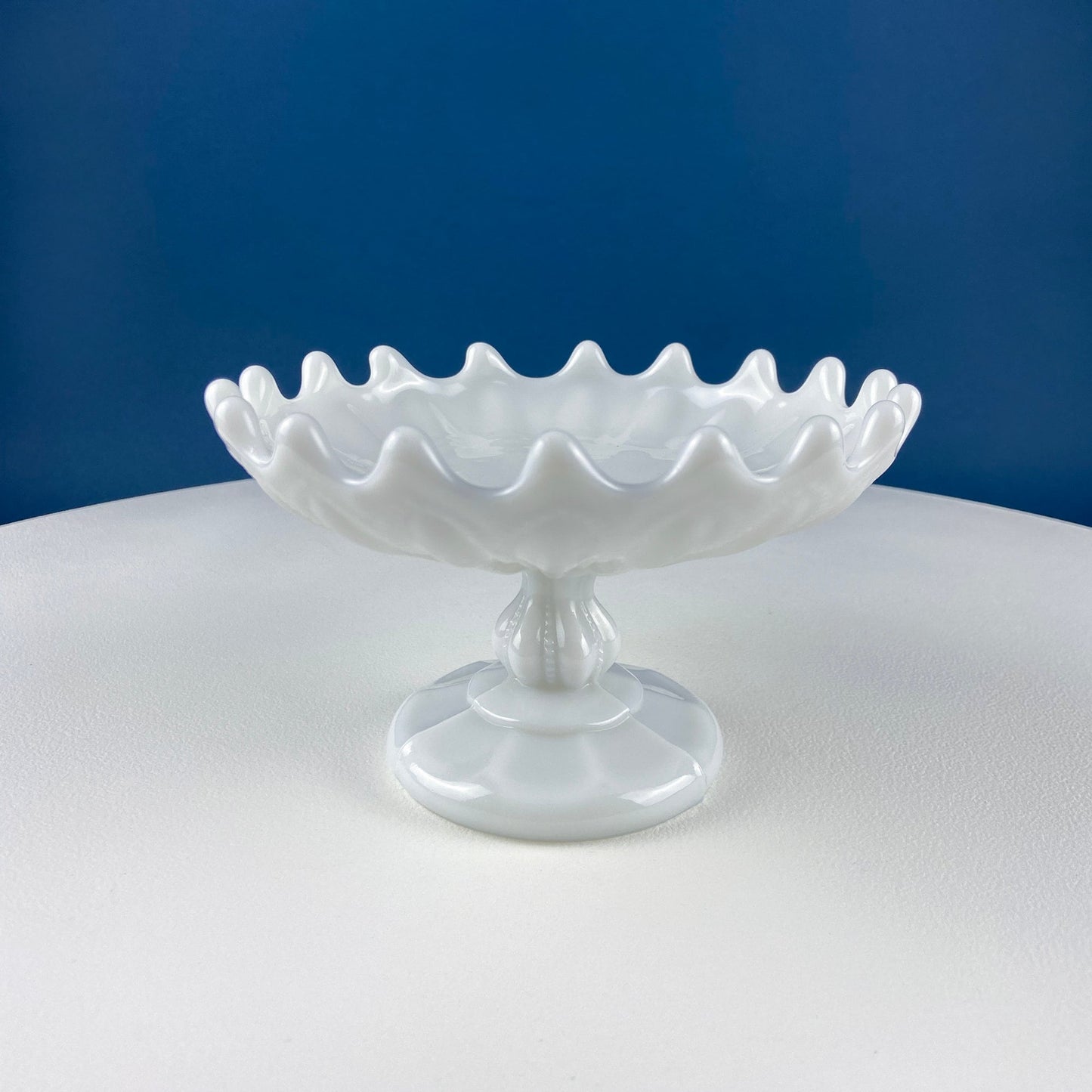 Small Milk Glass Footed Fruit or Candy Bowl with Scalloped Edge. Home Dining Room Kitchen Decor. White Serving Dish. Collectible Milk Glass.